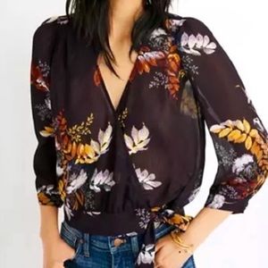 Madewell floral wrap blouse in purple eggplant blooming oasis XS